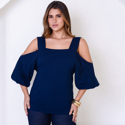 Blusa Ombro Vazado BBonnie Serena Azul Marinho