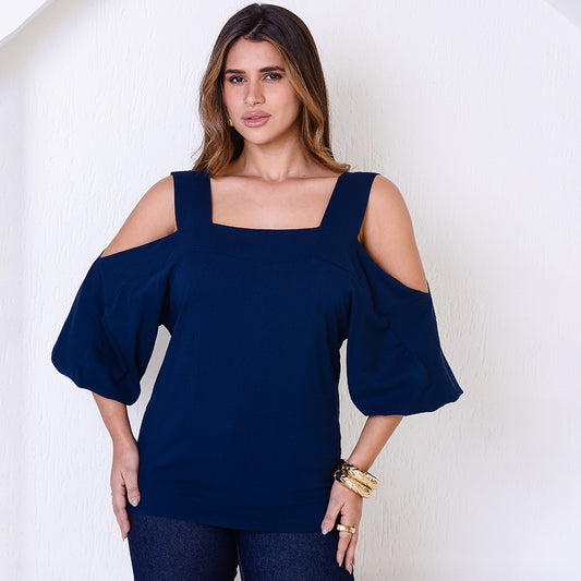 Blusa Ombro Vazado BBonnie Serena Azul Marinho