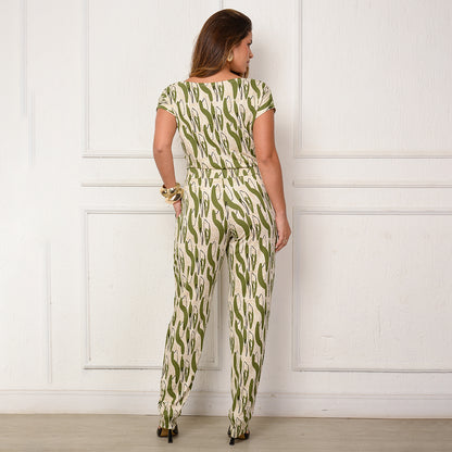 Macacão Longo M/C Decote Canoa  BBonnie Mel Estampados