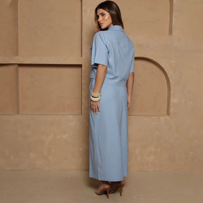 Conjunto Nanda BBonnie Feminino Camisa Cropped e Saia Longa com Linho