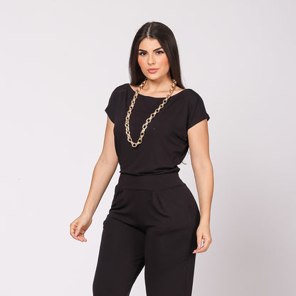 Macacão Longo M/C Decote Canoa  BBonnie Mel