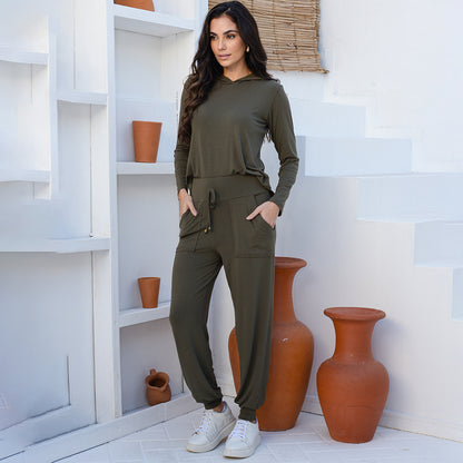 Conjunto Calça e Blusa com Capuz BBonnie Suelen Verde Militar