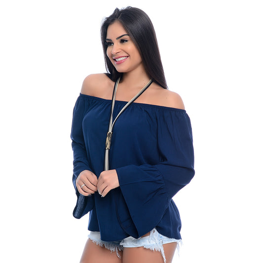 Blusa Ciganinha M/L Flare BBonnie Ligya Azul Marinho