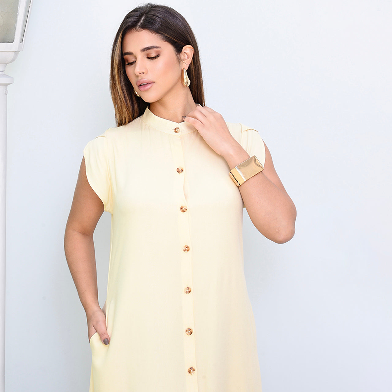 Vestido Chemise Midi Botões M/C BBonnie Sienna Amarelo