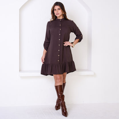 Vestido Chemise Botões M/C BBonnie Rebeca Marrom