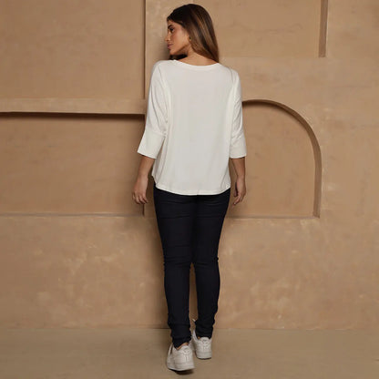 Blusa Amelia BBonnie Feminina Manga 3/4 em Malha Viscolycra Off White