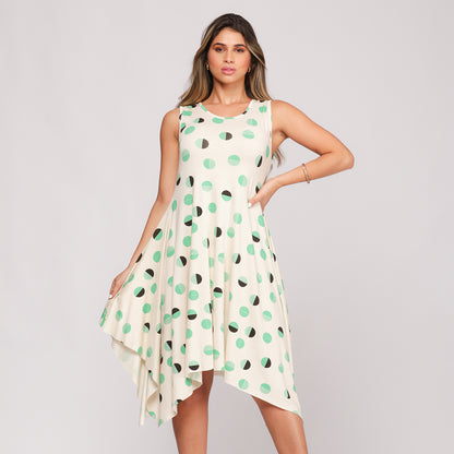Vestido Midi Assimétrico de Alça  BBonnie Mabel Poá Verde