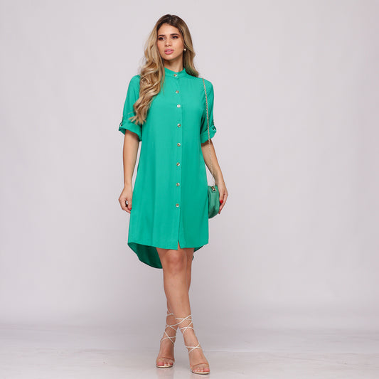 Vestido Chemise Botões M/C BBonnie Vitória Verde Bandeira
