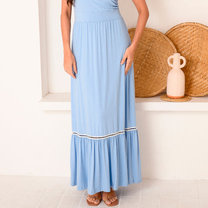 Vestido Longo M/C Barra Guipir  BBonnie Adriana Azul