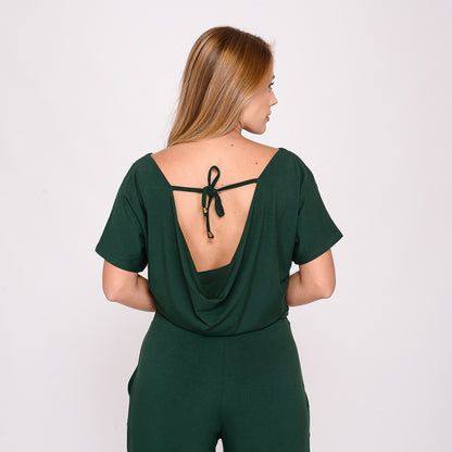 Macacão Feminino C/ Decote Nas Costas BBonnie Cecília Verde Musgo