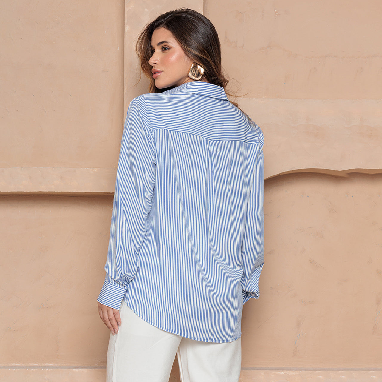 Camisa Heloisa – Manga Longa com Botões – BBonnie Listrado Azul B'Bonnie