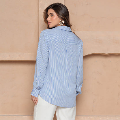 Camisa Heloisa – Manga Longa com Botões – BBonnie Listrado Azul B'Bonnie