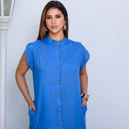 Vestido Chemise Midi Botões M/C  BBonnie Sienna Azul