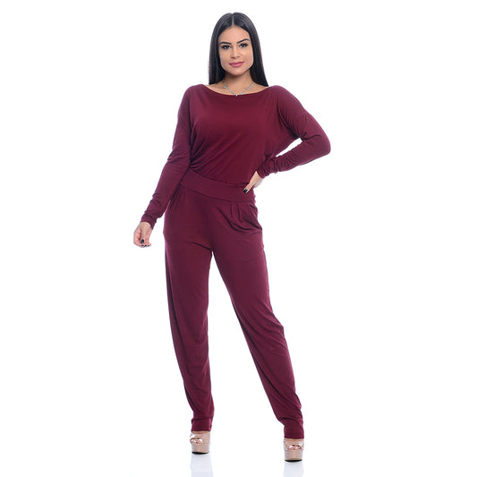 Macacão M/L Decote Canoa  BBonnie Maitê Vinho