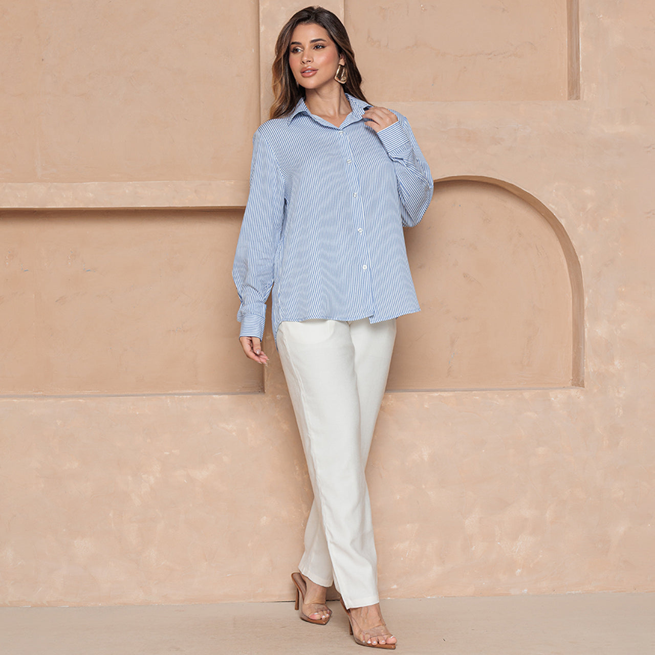 Camisa Heloisa – Manga Longa com Botões – BBonnie Listrado Azul B'Bonnie