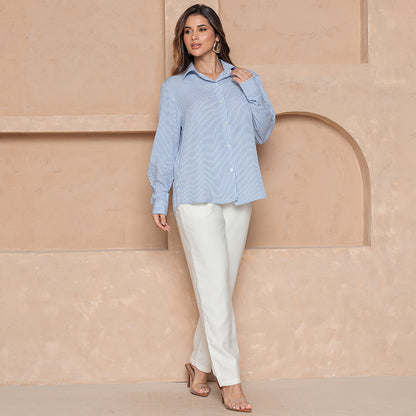 Camisa Heloisa – Manga Longa com Botões – BBonnie Listrado Azul B'Bonnie