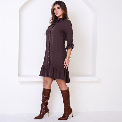 Vestido Chemise Botões M/C BBonnie Rebeca Marrom