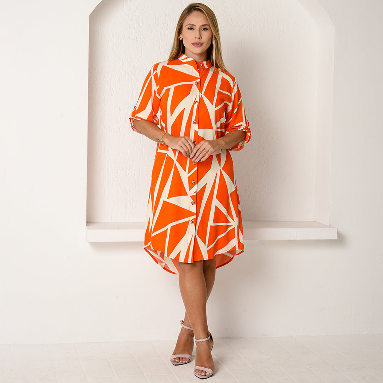 Vestido Chemise Botões M/C BBonnie Vitória Estampados