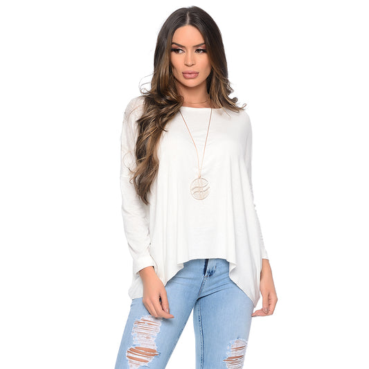 Blusa Quadrada M/L Decote Canoa BBonnie Helô Off White