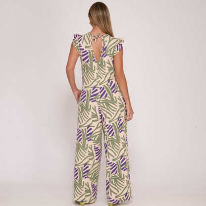 Macacão Pantalona Manga Babado BBonnie Lays Est Roxa