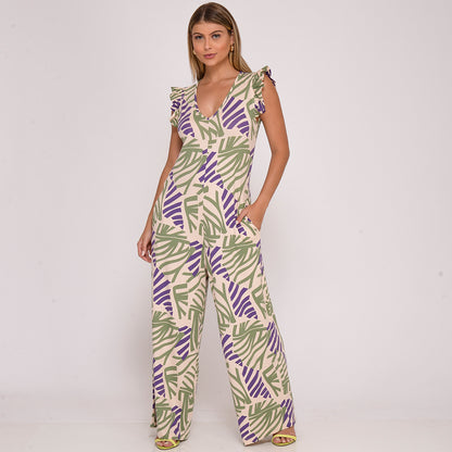 Macacão Pantalona Manga Babado BBonnie Lays Est Roxa