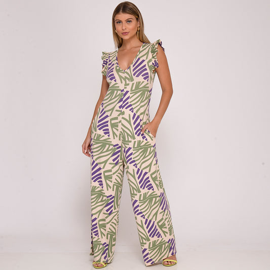 Macacão Pantalona Manga Babado BBonnie Lays Est Roxa