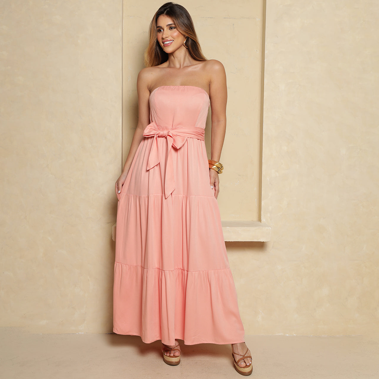 Vestido Longo Flor BBonnie Feminino Tomara que Caia Rosa