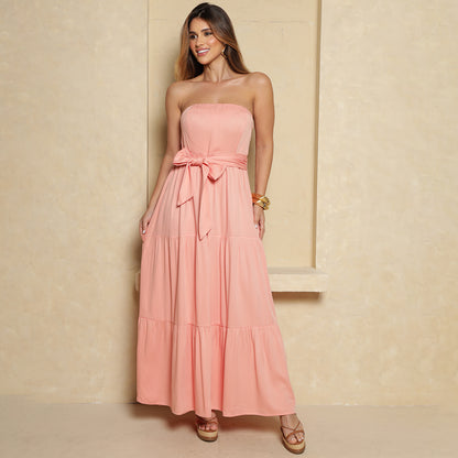 Vestido Longo Flor BBonnie Feminino Tomara que Caia Rosa