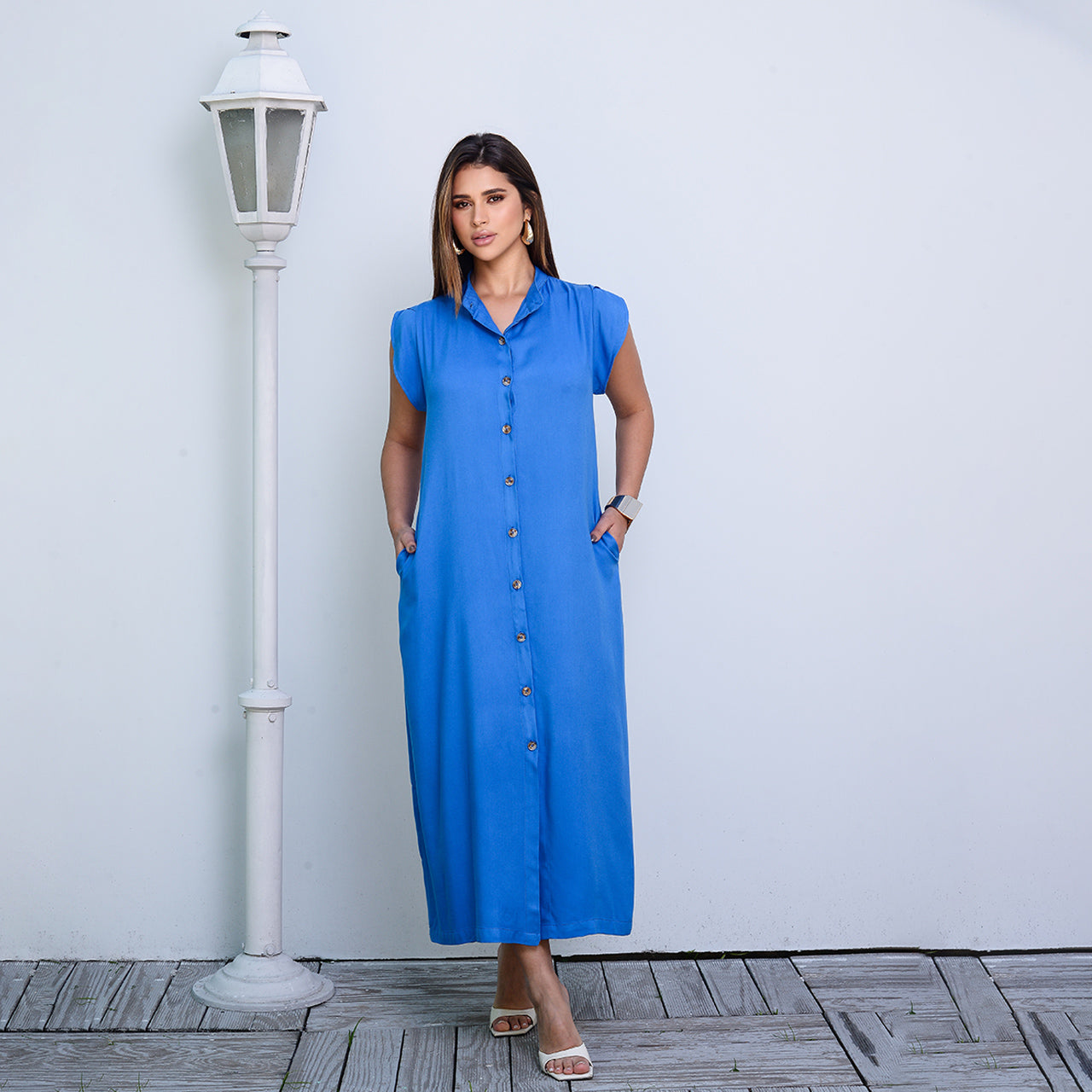 Vestido Chemise Midi Botões M/C  BBonnie Sienna Azul