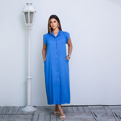 Vestido Chemise Midi Botões M/C  BBonnie Sienna Azul