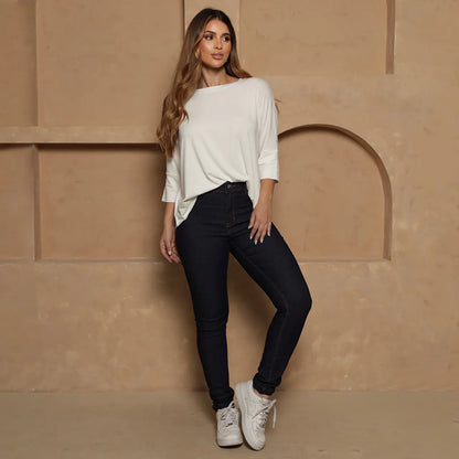 Blusa Amelia BBonnie Feminina Manga 3/4 em Malha Viscolycra Off White