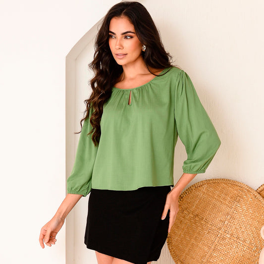 Blusa Manga 7/8 Detalhe na Gola BBonnie Telma Pistache