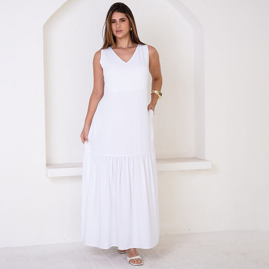 Vestido Longo com Barra Franzida BBonnie Isabelly Branco