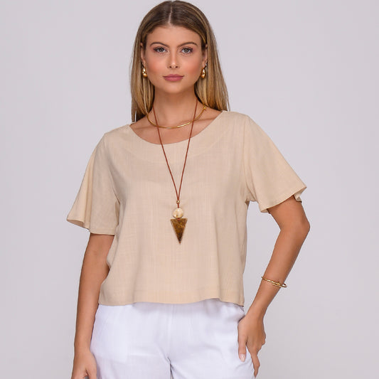 Blusa Viscose M/C BBonnie Leona Bege