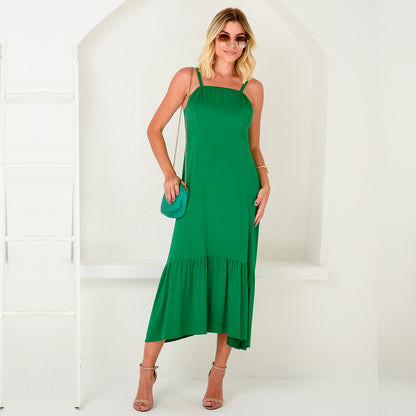 Vestido Midi com Babado na Barra  BBonnie Emanuelly Verde Bandeira