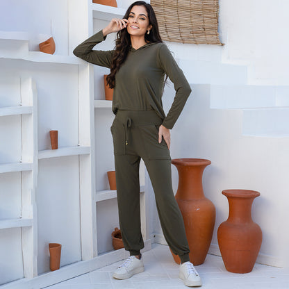 Conjunto Calça e Blusa com Capuz BBonnie Suelen Verde Militar