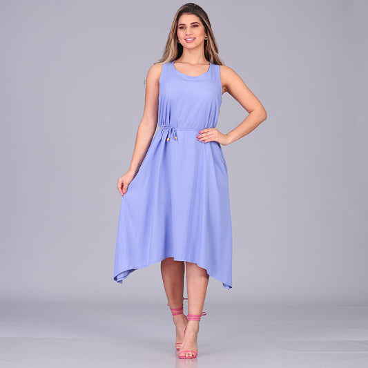 Vestido Midi de Alças e Pontas  BBonnie Irma Azul
