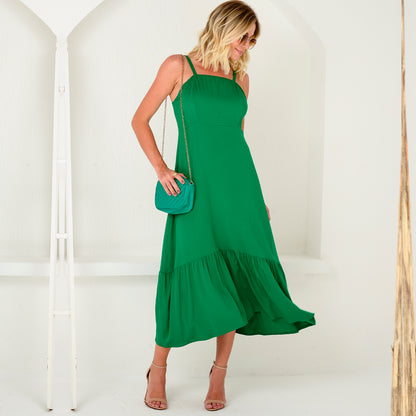 Vestido Midi com Babado na Barra  BBonnie Emanuelly Verde Bandeira