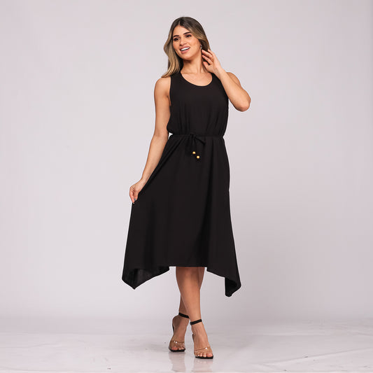 Vestido Midi de Alças e Pontas  BBonnie Irma Preto