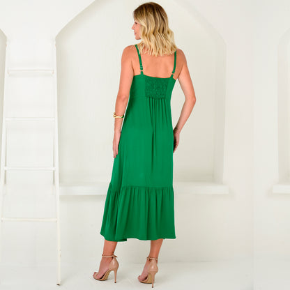 Vestido Midi com Babado na Barra  BBonnie Emanuelly Verde Bandeira