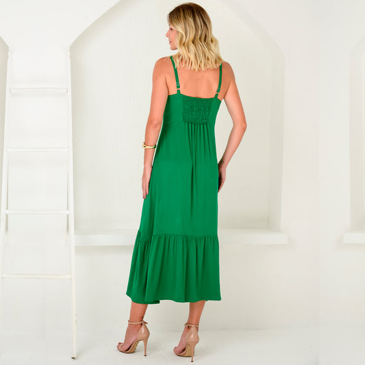 Vestido Midi com Babado na Barra  BBonnie Emanuelly Verde Bandeira