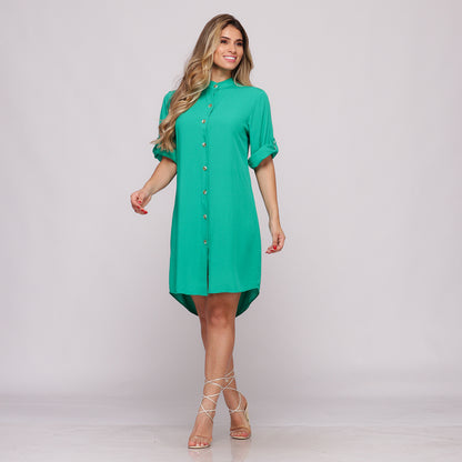Vestido Chemise Botões M/C BBonnie Vitória Verde Bandeira