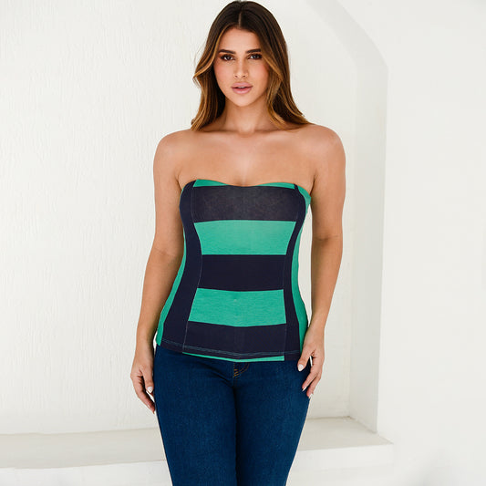 Blusa Tomara que Caia com Bojo BBonnie Cristal Listrado Verde