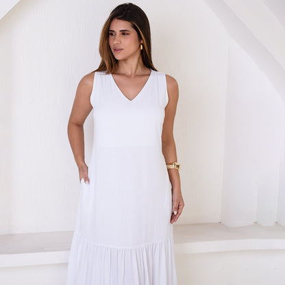 Vestido Longo com Barra Franzida BBonnie Isabelly Branco