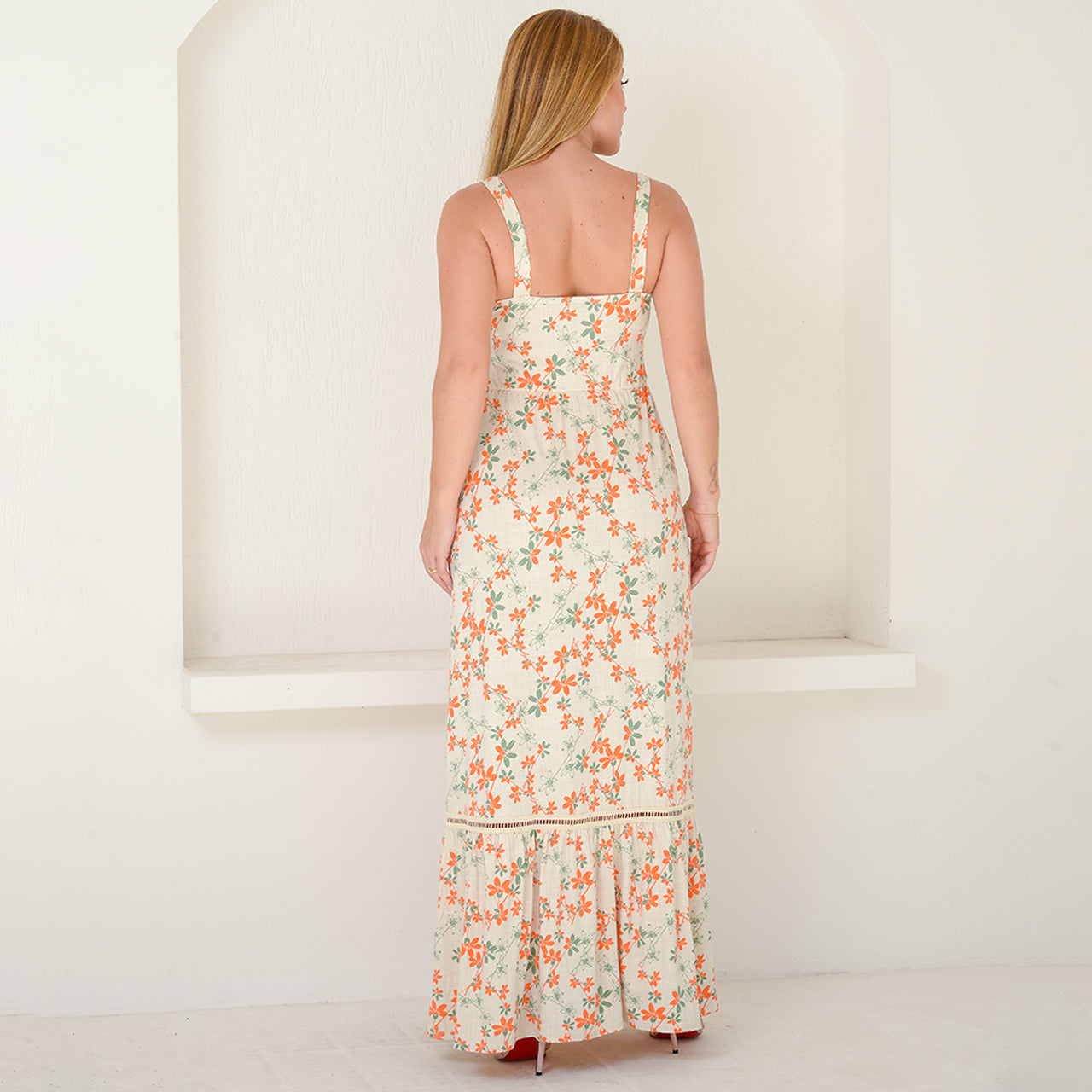 Vestido Longo Alça Barra Guipir com Bojo  BBonnie Sarah Estampados