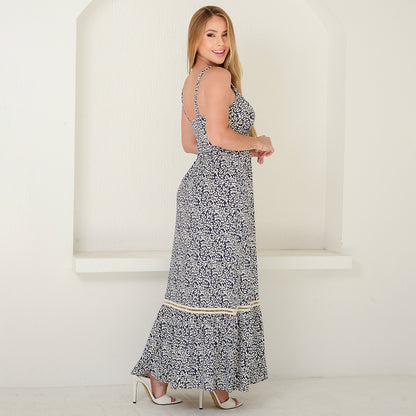 Vestido Longo Alça Barra Guipir com Bojo  BBonnie Sarah Estampados