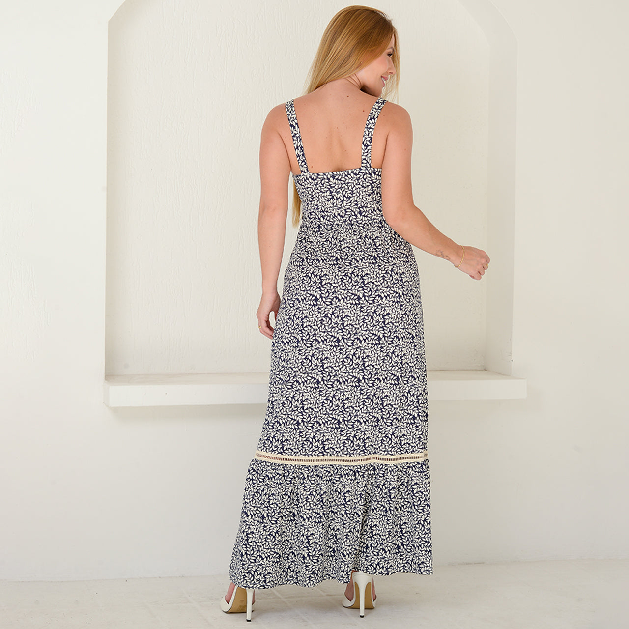 Vestido Longo Alça Barra Guipir com Bojo  BBonnie Sarah Estampados